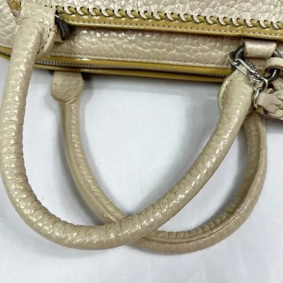 Brighton Metallic Cream Pebbled Leather Dual Handle Satchel U197302 Tassel Charm - Picture 8 of 14